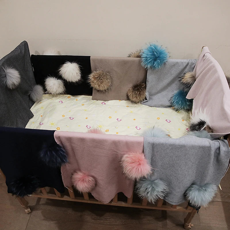 Newborn Kids Baby Warm Solid Wool Swaddling Blanket Girls Travel Soft Sleeping Blanket Bedding With 15cm Real Raccoon Fur Pompom